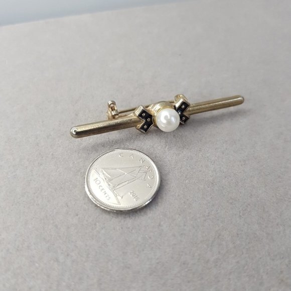 Vintage (~1980s) Edwardian revival gold tone bar brooch - Picture 4 of 6